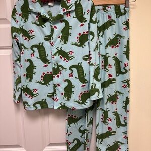 Gymboree Christmas Dinosaur Pajama Set - Green and Light Blue